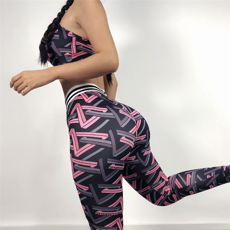 INS recommends pink woven digital print yoga pants, elastic tight hip-enhancing leggings, factory direct sales L004 Specification image