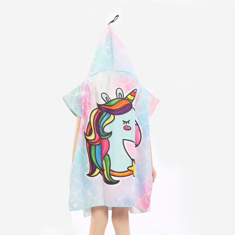 Portable cartoon children's wearable bath towels, beach towels, hooded cloaks, capes, bathrobes, water-absorbing quick-drying double-sided fleece custom-made Item Picture