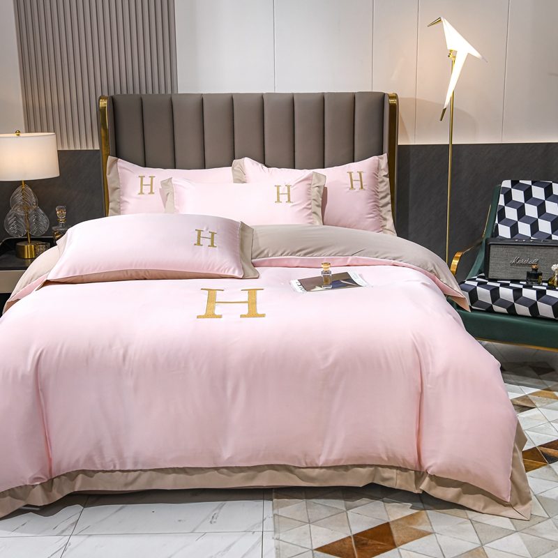 2022 Washed Silk Four-piece Set, ice Silk summer bed sheets and duvet covers, Silk Nordic style solid color Tencel bedding Specification image