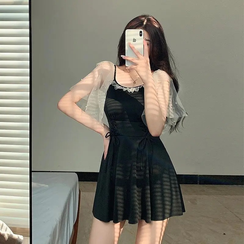 Swimsuit women's dress style one-piece conservative slimming Korean ins fairy style student small chest gathered pure desire hot spring swimsuit