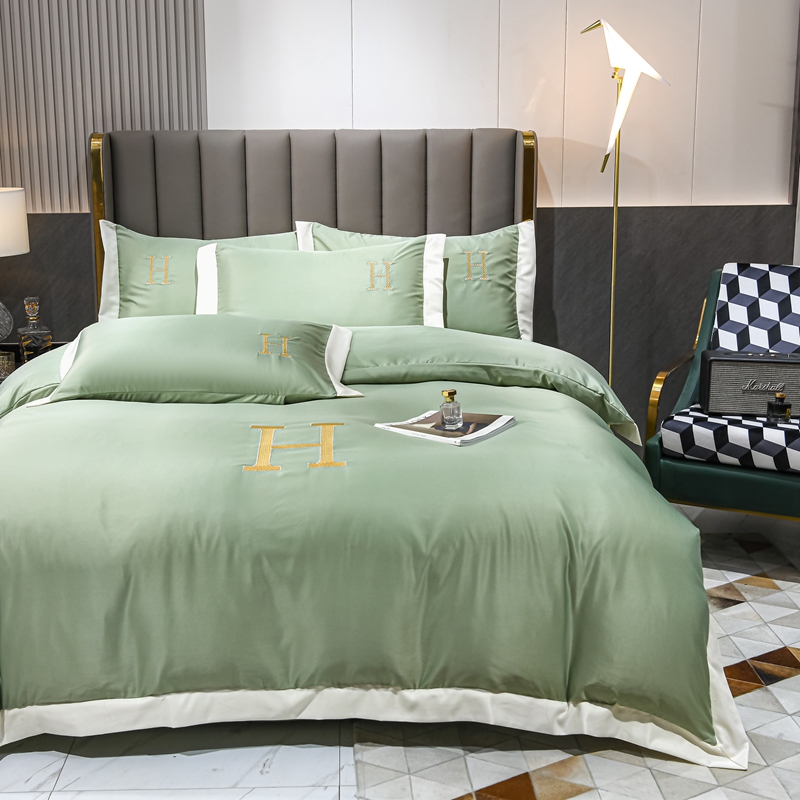 2022 Washed Silk Four-piece Set, ice Silk summer bed sheets and duvet covers, Silk Nordic style solid color Tencel bedding Item Picture