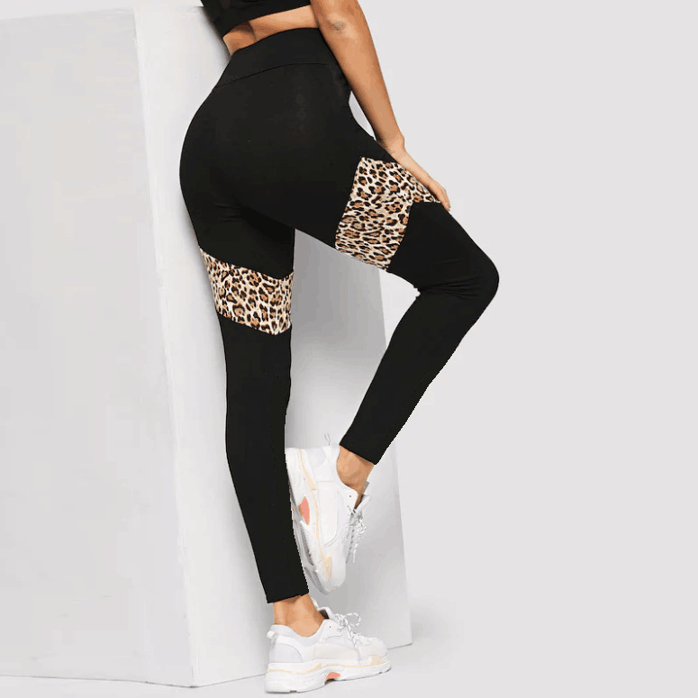Self-built website new development: leopard print patchwork leggings, European and American stretch fitness yoga pants, sexy nine-inch pants Specification image