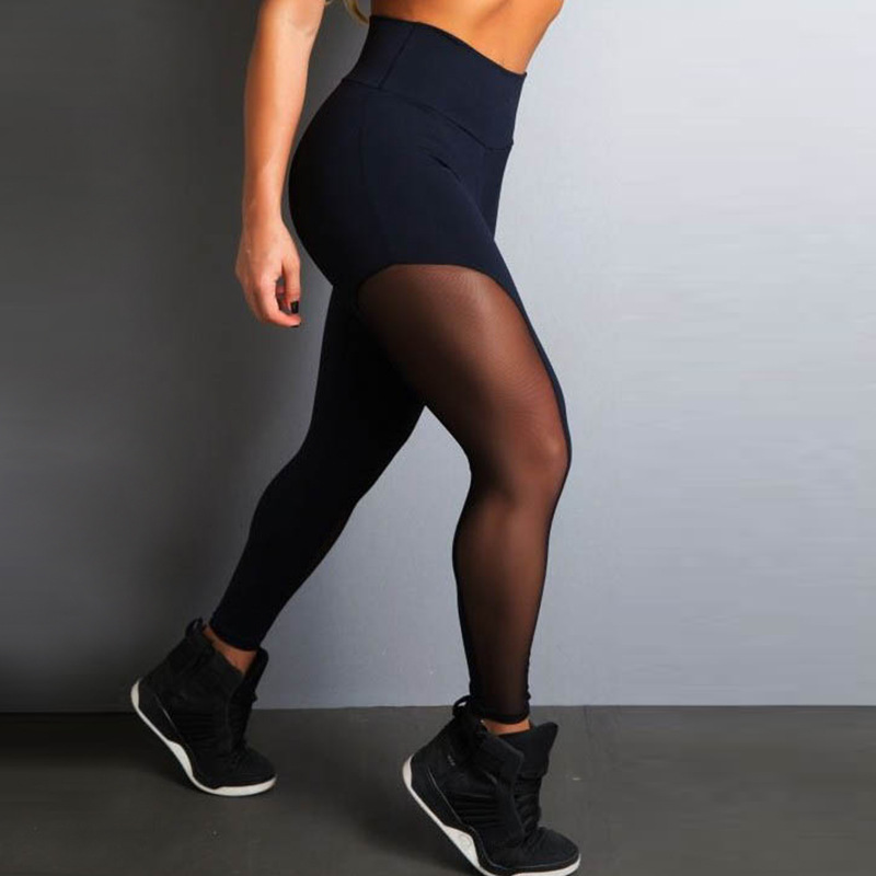WISH's new see-through mesh stretch yoga pants and sporty patchwork leggings L2066
