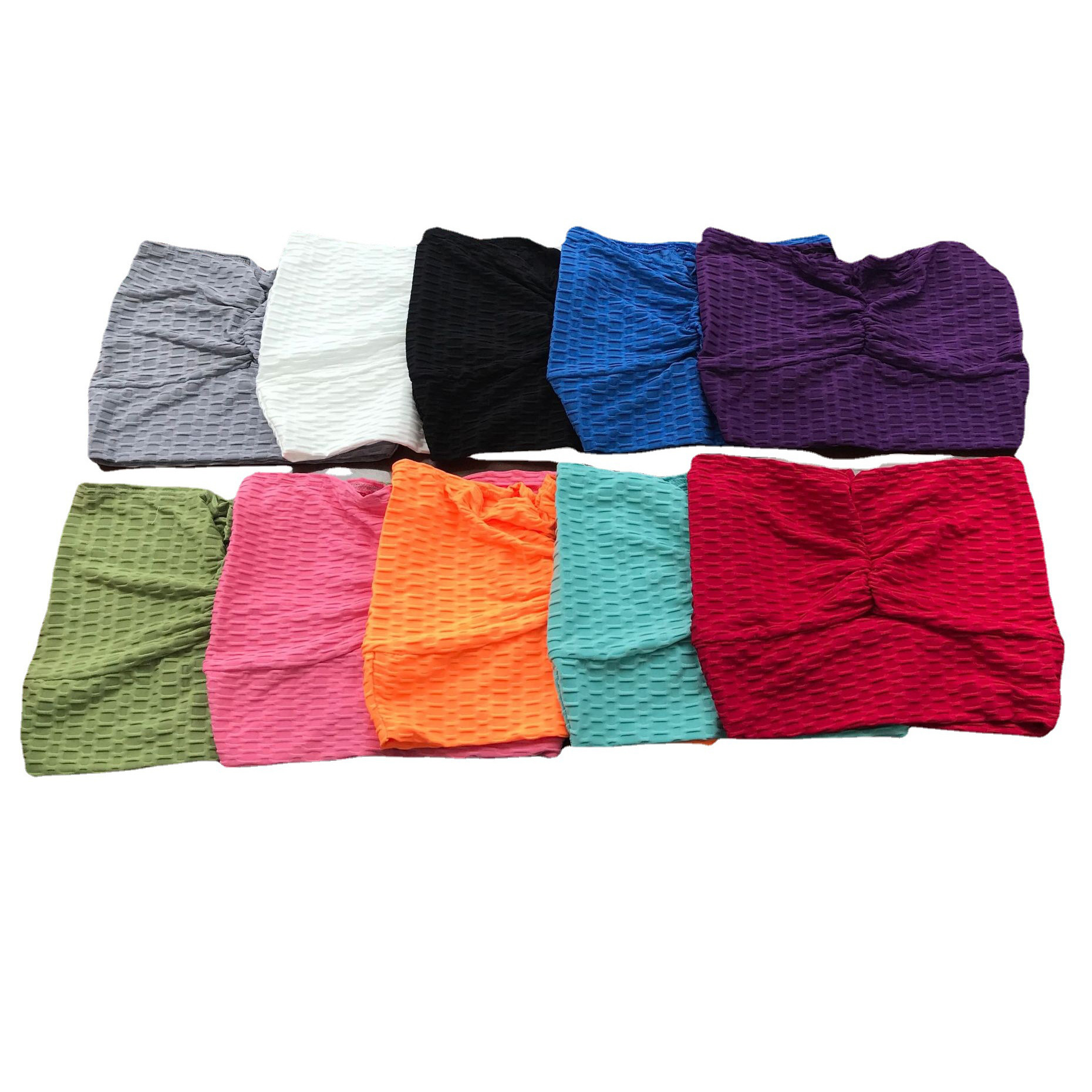 【 Amazon Leggings first-hand Supply 】 High-waisted, peach-buttocks solid color bubble wrap yoga and fitness shorts details Picture