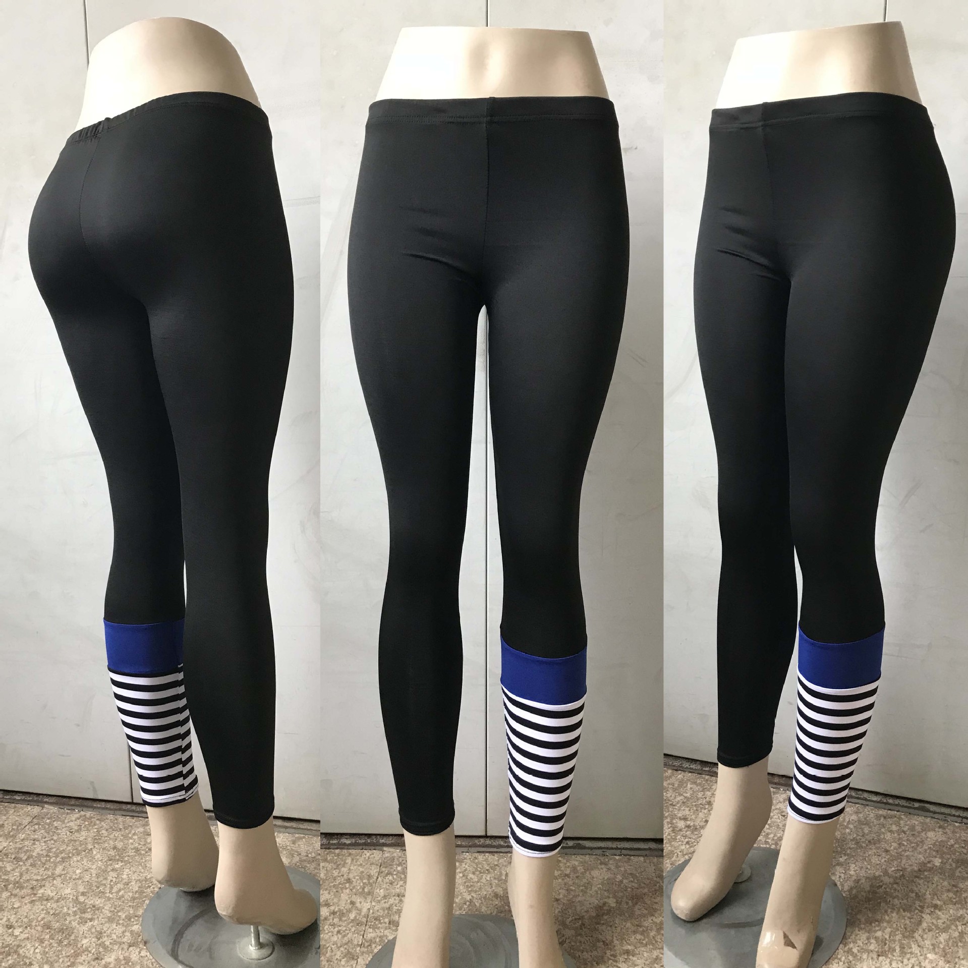 wish's new autumn European and American color-blocking yoga fitness pants with striped patchwork leggings at the cuffs are now in stock Item Picture