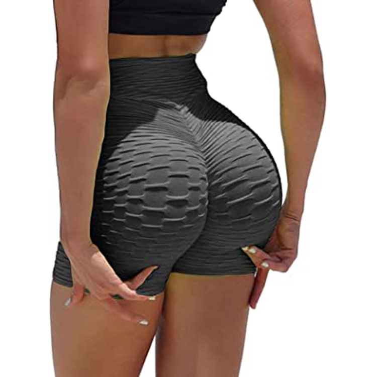 【 Amazon Leggings first-hand Supply 】 High-waisted, peach-buttocks solid color bubble wrap yoga and fitness shorts Item Picture
