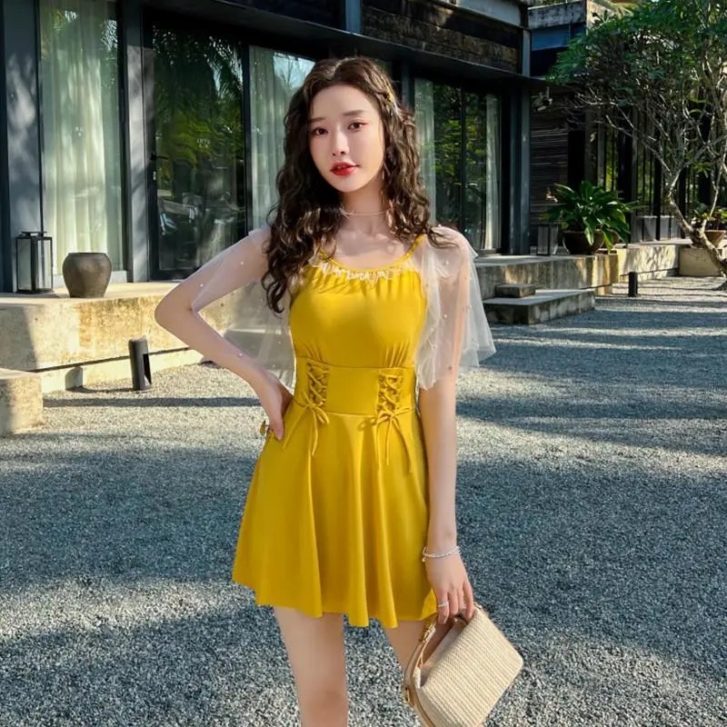 Swimsuit women's dress style one-piece conservative slimming Korean ins fairy style student small chest gathered pure desire hot spring swimsuit Application Scenario