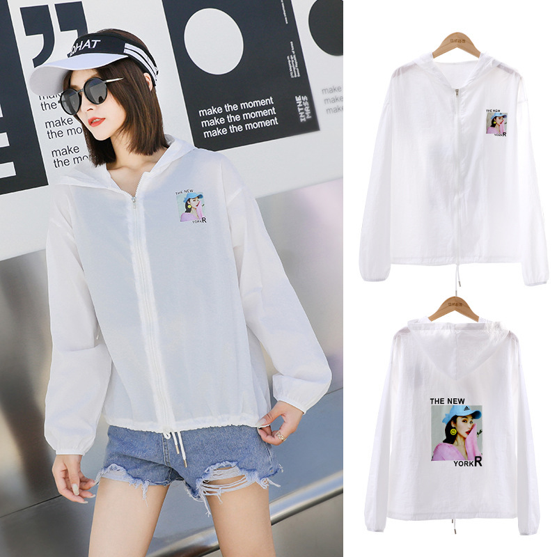 Cute cartoon printed sun-protective clothing for women short sun-protective clothing Thin student coat