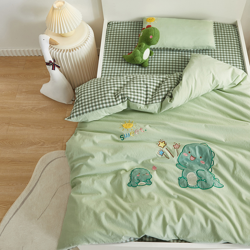 2022 Children's Kindergarten Three-piece Quilt Set, Class A all-cotton yarn-dyed washed Baby Nap Special Quilt Cover Set Specification image