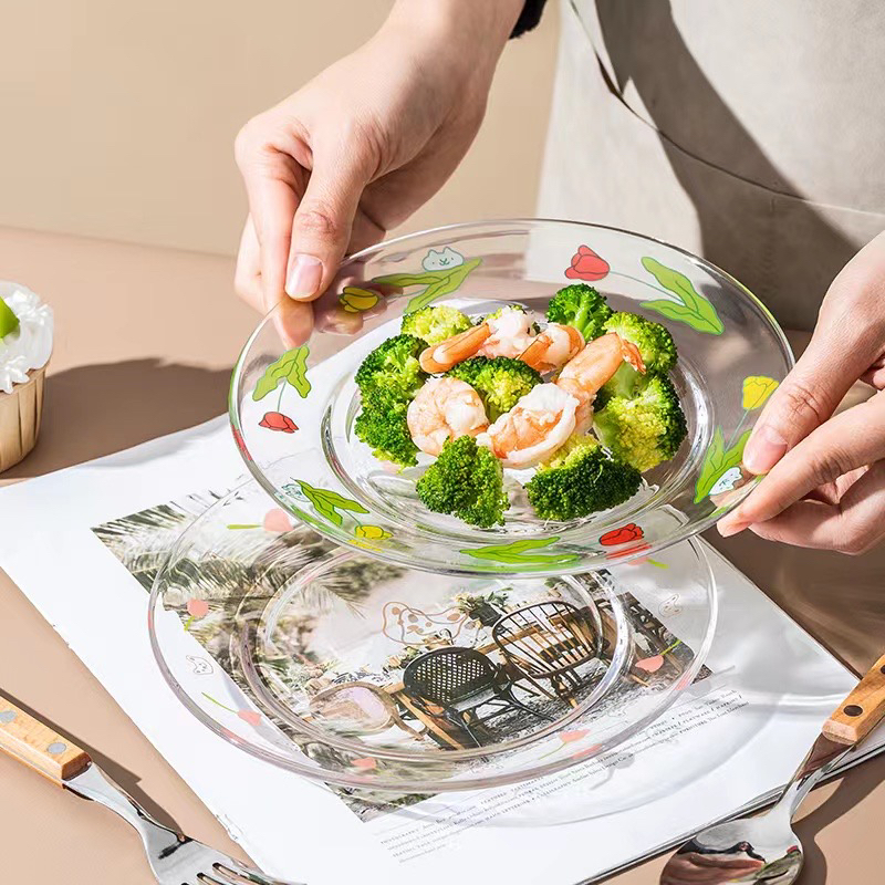 热销ins 玻璃早餐盘小清新水果蔬菜沙拉盘子点心零食盘子