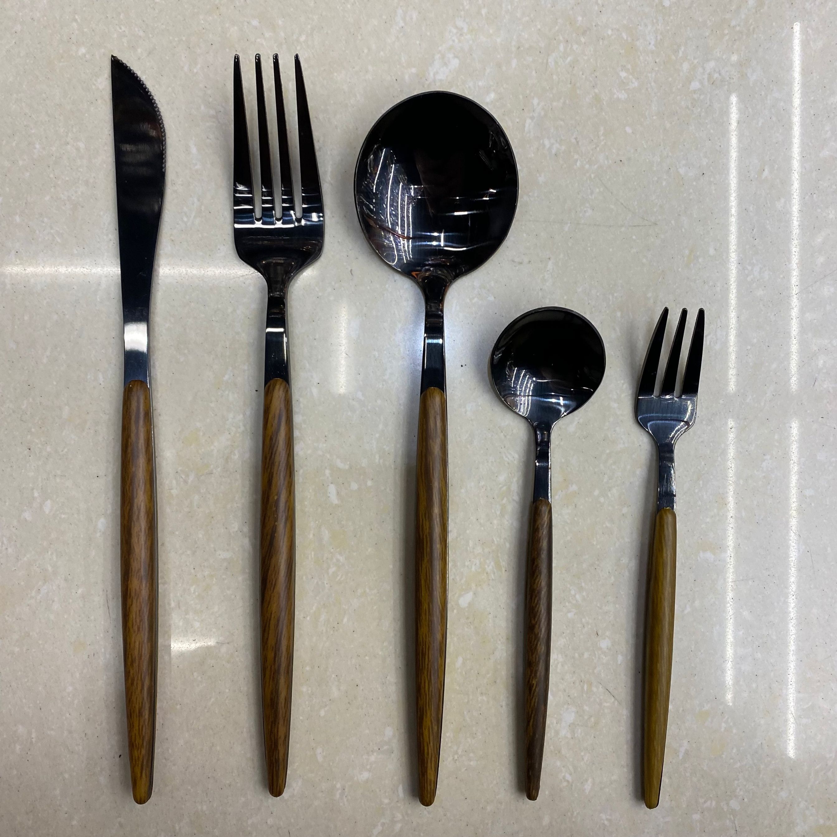 Portuguese titanium black wooden handle Western kitchen knife creative Japanese kitchen knife fork spoon stainless steel tableware