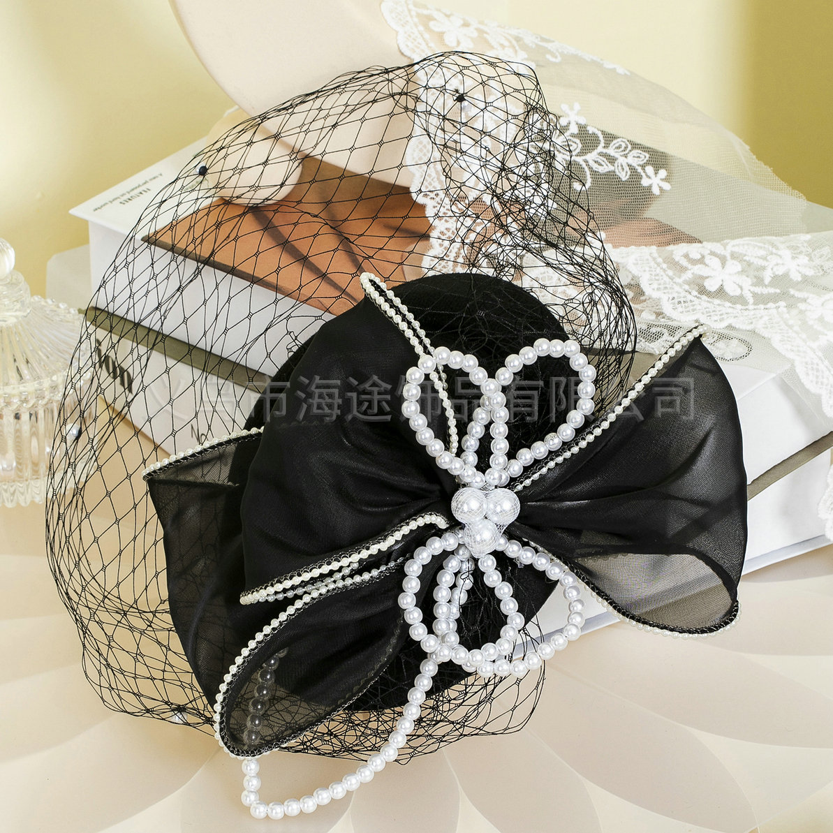 European and American wedding bride's top hat, elegant large mesh retro hat, fashionable bow, banquet small top hat wholesale
