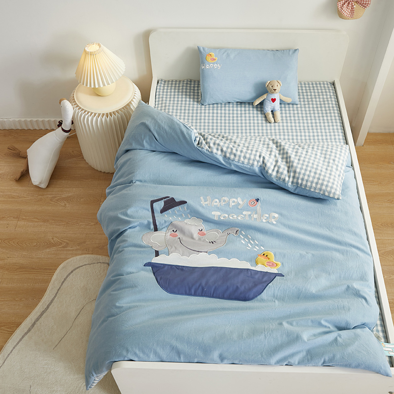 2022 Children's Kindergarten Three-piece Quilt Set, Class A all-cotton yarn-dyed washed Baby Nap Special Quilt Cover Set details Picture
