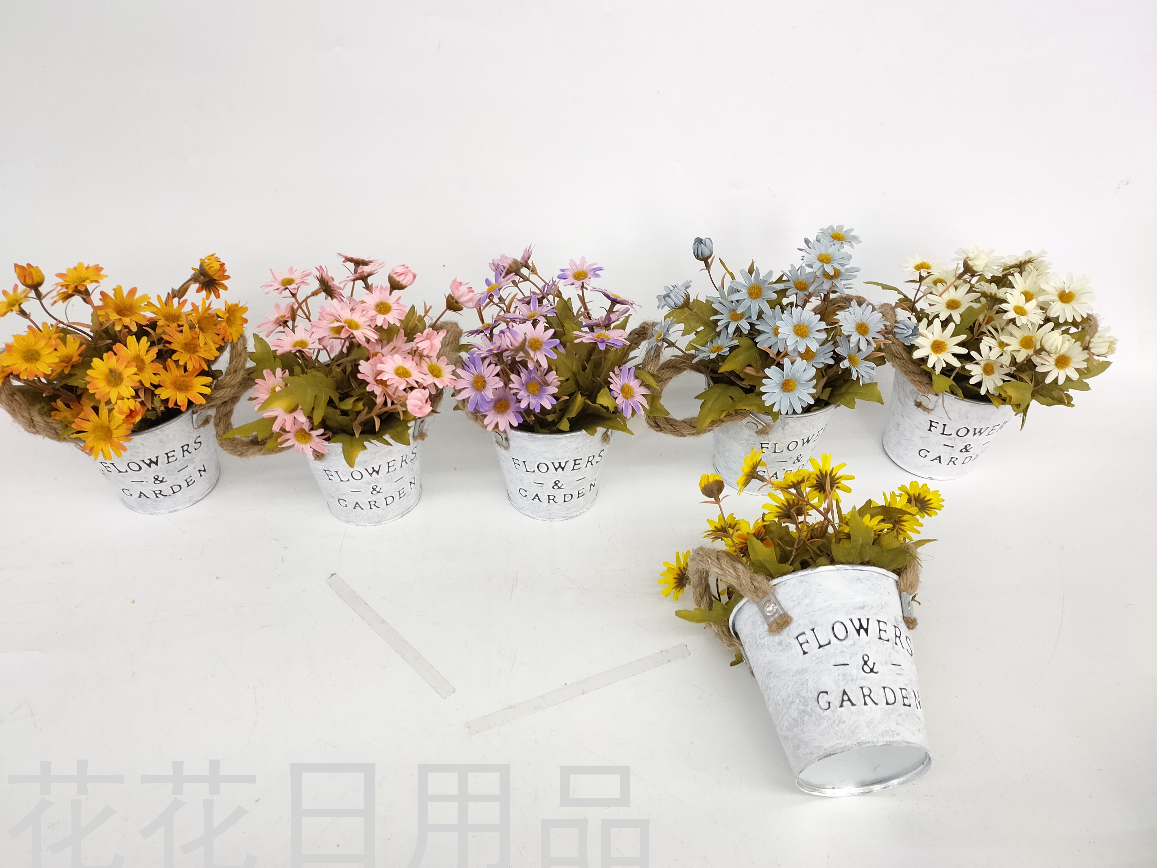 New style simulation flower tin bucket small chrysanthemum miniascape decorates sitting room dining room thumbnail