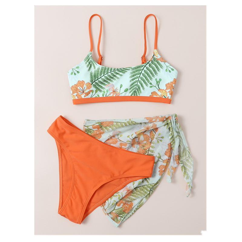 Foreign Trade 2022 Summer Children's Big Kids New Swimsuit, floral print, three-piece set, quick-drying swimsuit Application Scenario