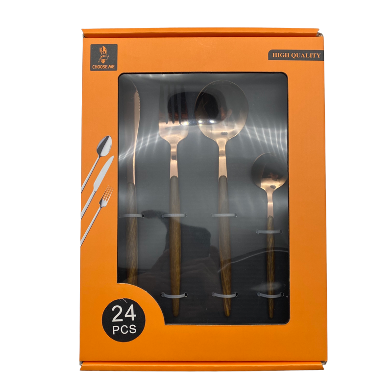 Stainless steel Portugal wooden handle Nordic western tableware set household Western style 24 pieces with color box