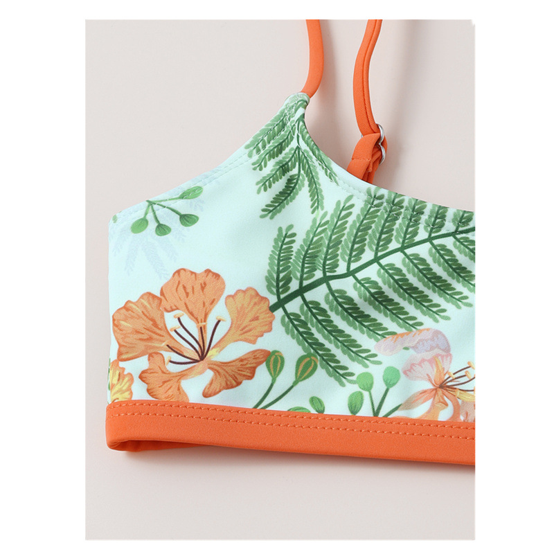 Foreign Trade 2022 Summer Children's Big Kids New Swimsuit, floral print, three-piece set, quick-drying swimsuit details Picture