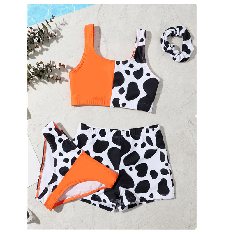 2022 new style swimsuit and bikini three-piece set in patchwork color swimsuit for big kids Item Picture