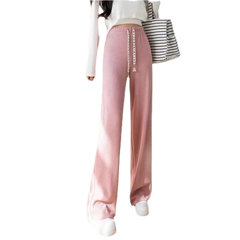 Spring and Autumn Summer 2022 new style casual slimming loose wide-leg high-waisted lace-up stretchable straight floor-length women's pants Item Picture
