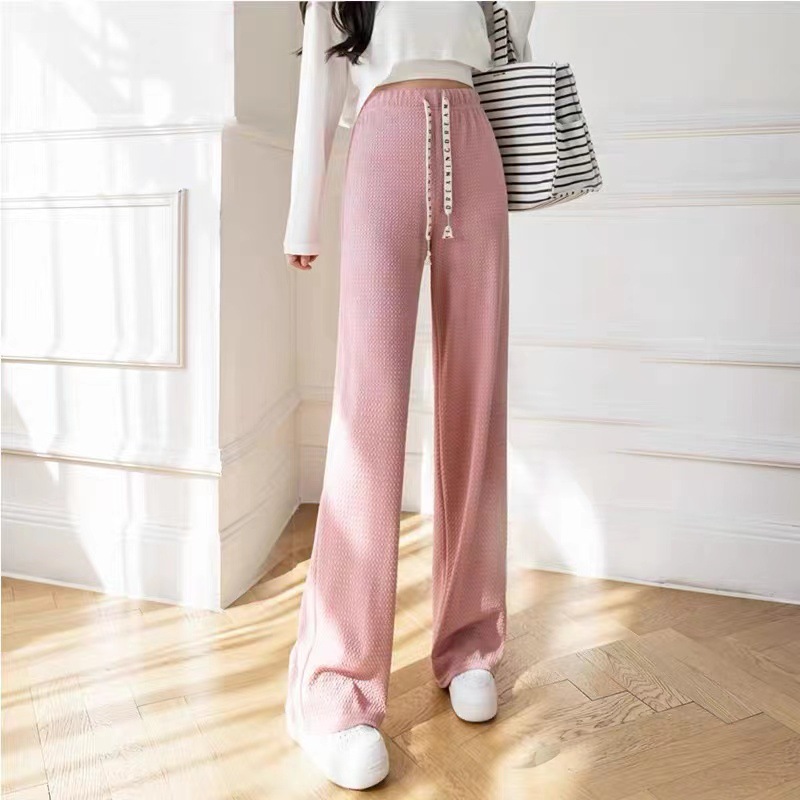 Spring and Autumn Summer 2022 new style casual slimming loose wide-leg high-waisted lace-up stretchable straight floor-length women's pants details Picture
