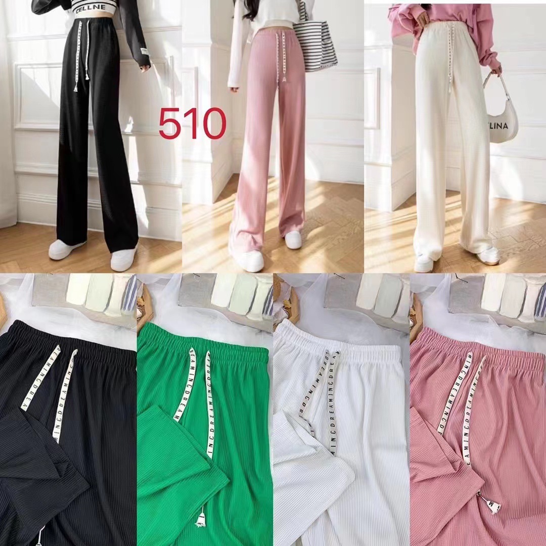 Spring and Autumn Summer 2022 new style casual slimming loose wide-leg high-waisted lace-up stretchable straight floor-length women's pants