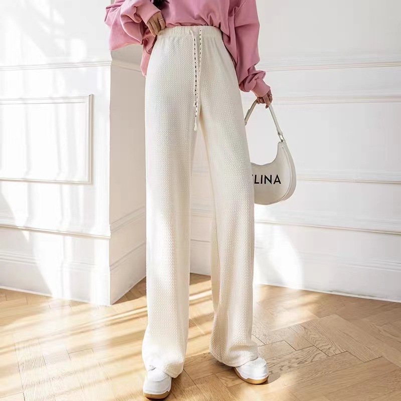Spring and Autumn Summer 2022 new style casual slimming loose wide-leg high-waisted lace-up stretchable straight floor-length women's pants Specification image