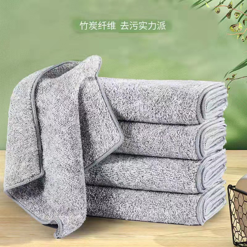 Thickened bamboo charcoal fiber kitchen absorbent cleaning cloth, household cleaning degreasing dishcloth, stain-removing and non-shedding cleaning cloth