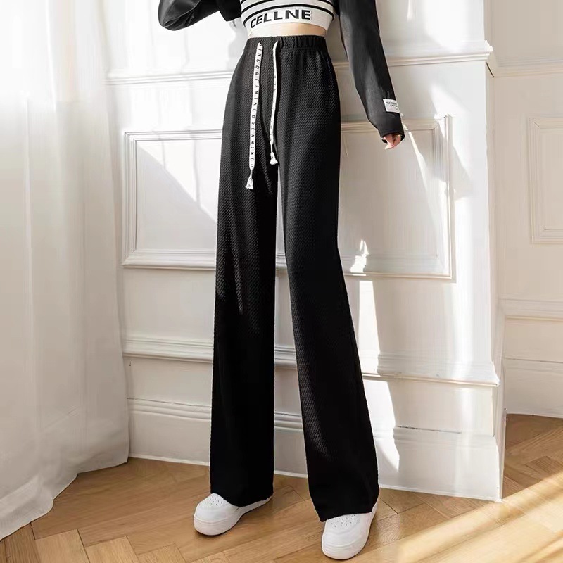 Spring and Autumn Summer 2022 new style casual slimming loose wide-leg high-waisted lace-up stretchable straight floor-length women's pants Application Scenario