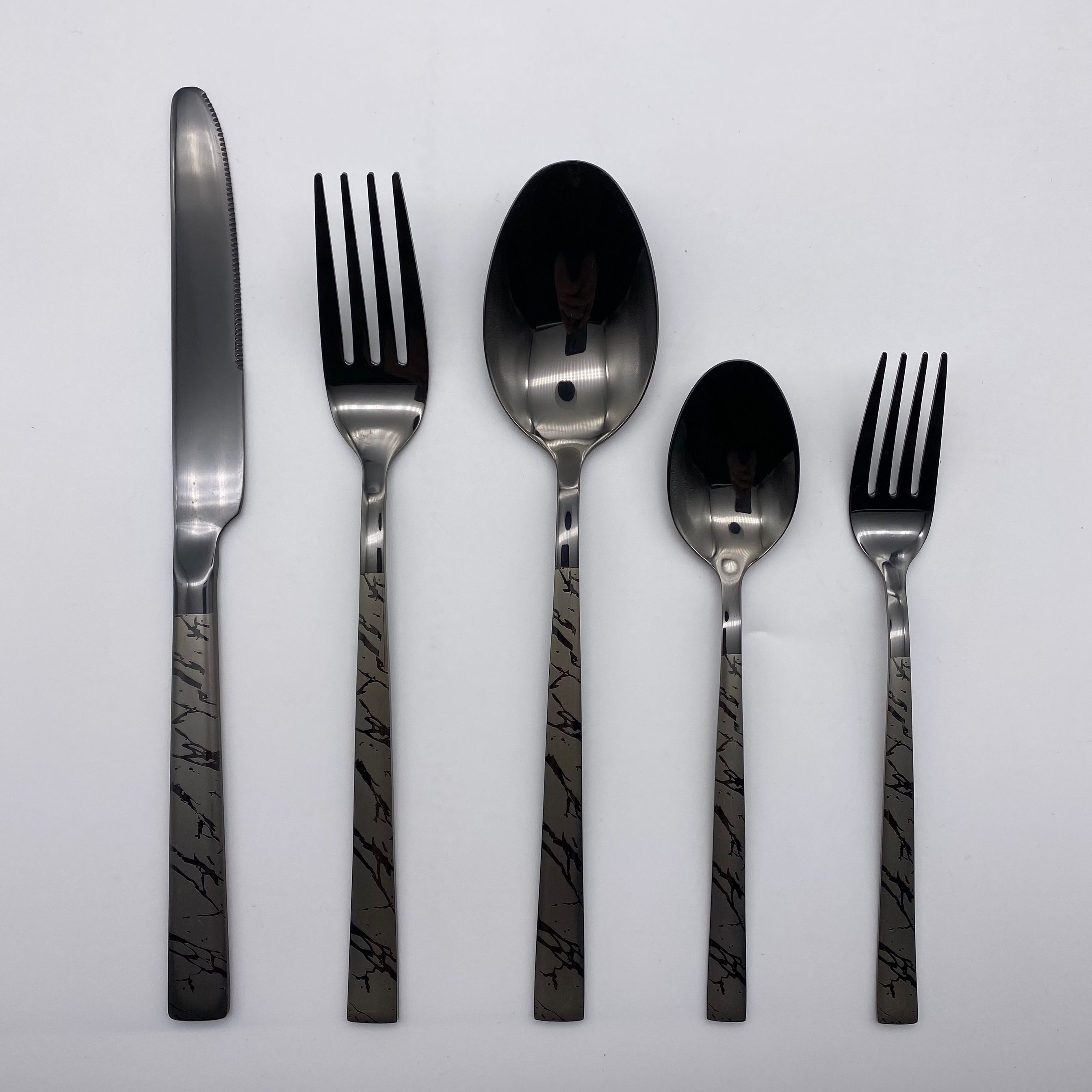 201 titanium black laser marble small square handle tableware creative Japanese western table knife fork spoon stainless steel tableware