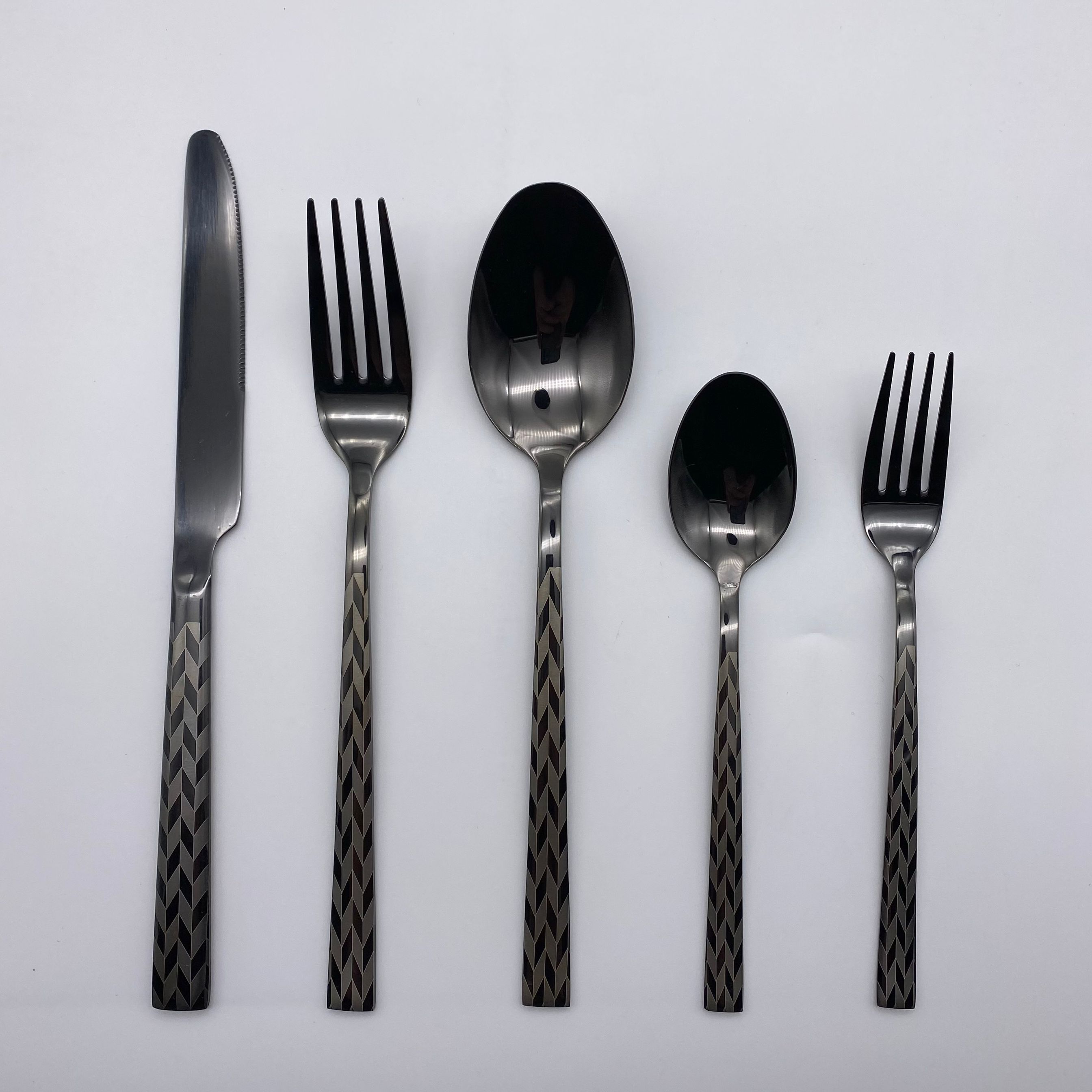 201 titanium black laser prism small square handle tableware creative Japanese western table knife fork spoon stainless steel tableware