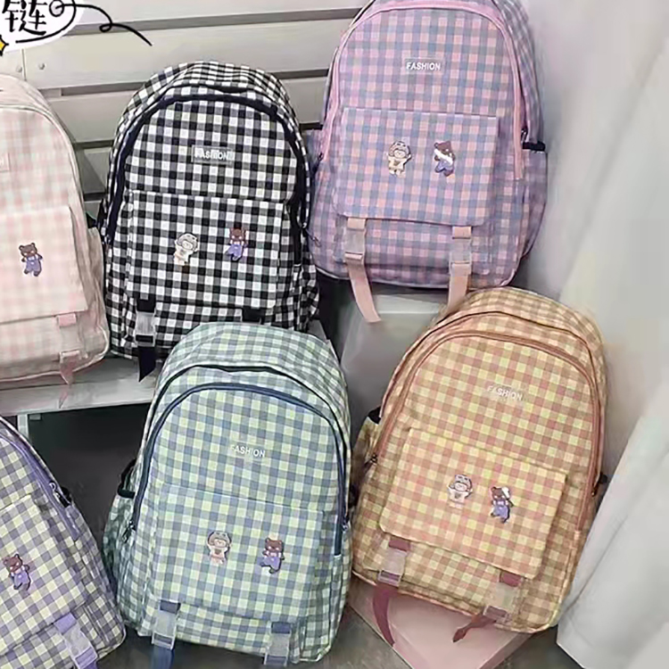 Yiding Bags' new small-grid schoolbag for girls, Korean version, and backpack for junior and senior high school students