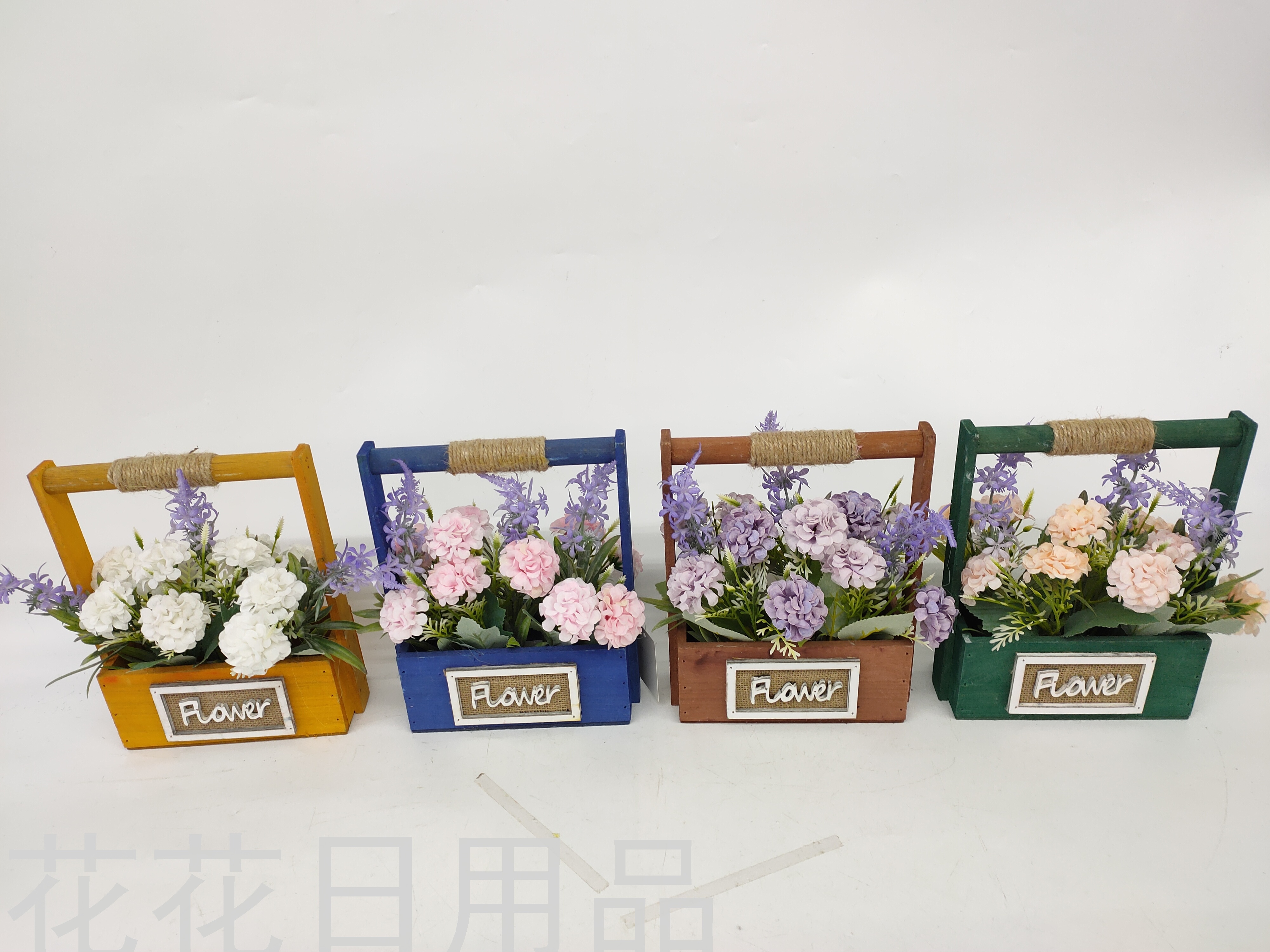 New style simulation hua ti blue wood basin small hydrangea bonsai decoration dining room living room and so on