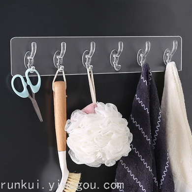Transparent row hook, perforation-free, trackless and strong row hook, wall-mounted row coat and hat hook, and row hook