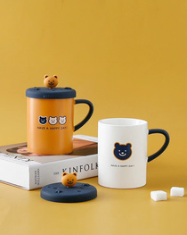 Hot cartoon ceramic mug cute bear mug with lid and spoon Coffee mug Office water mug