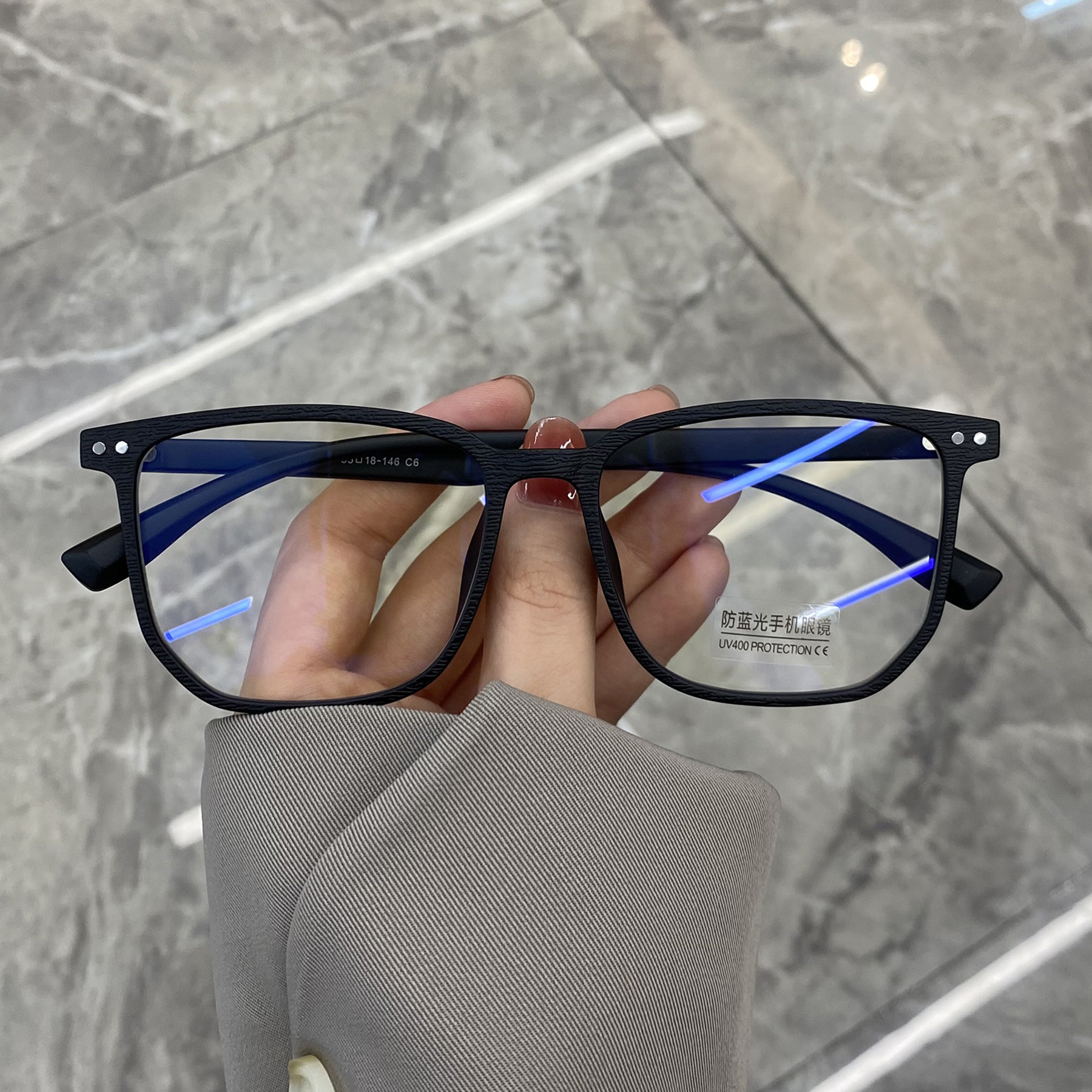 Black frame glasses women's net red plain color eye frame anti radiation large frame with myopia anti blue light glasses transparent