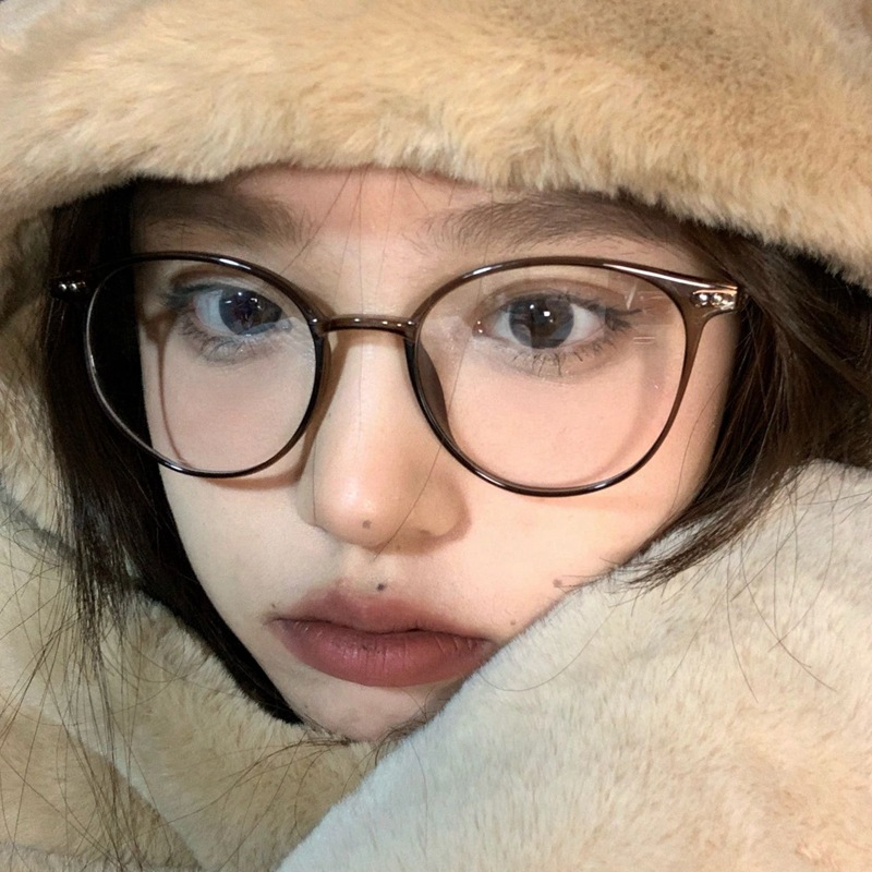 Tawny glasses myopia female ultra light anti blue radiation round plain face primary school students literary eyes Korean version tide