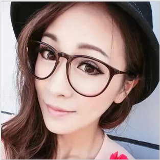 The new vintage glasses frame female fashionable male round frame trim face star flat lens can be matched with myopia glasses