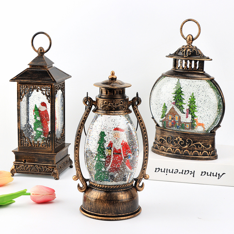 New LED Christmas rotating band music lantern, retro water-filled wind lantern, holiday gift j interior decoration Item Picture