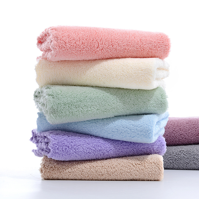Low-density, medium-density and high-density coral fleece plain square towels, soft absorbent baby handkerchiefs, hand towels, home cleaning cloths