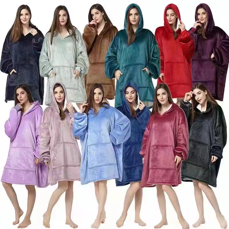 Cross-border lazy blanket, lambskin pullover, flannel sweatshirt, tv blanket, hooded lazy shirt, outdoor warm pajamas details Picture