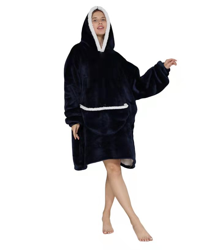 Amazon con capucha lazy blanket europa y Estados Unidos tallas más grandes casa ropa de ocio flange cordered fleece TV tv blanket usable Specification image