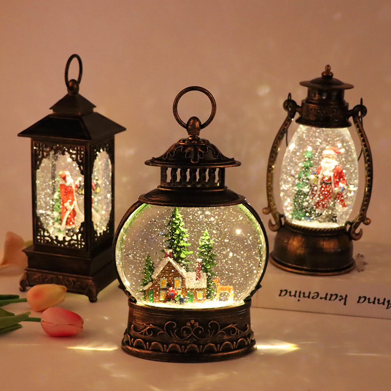 New LED Christmas rotating band music lantern, retro water-filled wind lantern, holiday gift j interior decoration details Picture
