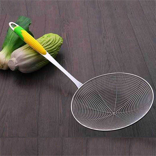 Colander stainless steel large colander corn handle thickened colander for frying noodles cooking tools long handle kitchen