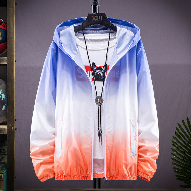 Summer gradient color-blocked sun-protective clothing, breathable couple skin jackets, cycling and fishing sun-protective coats, trendy live-streaming supply