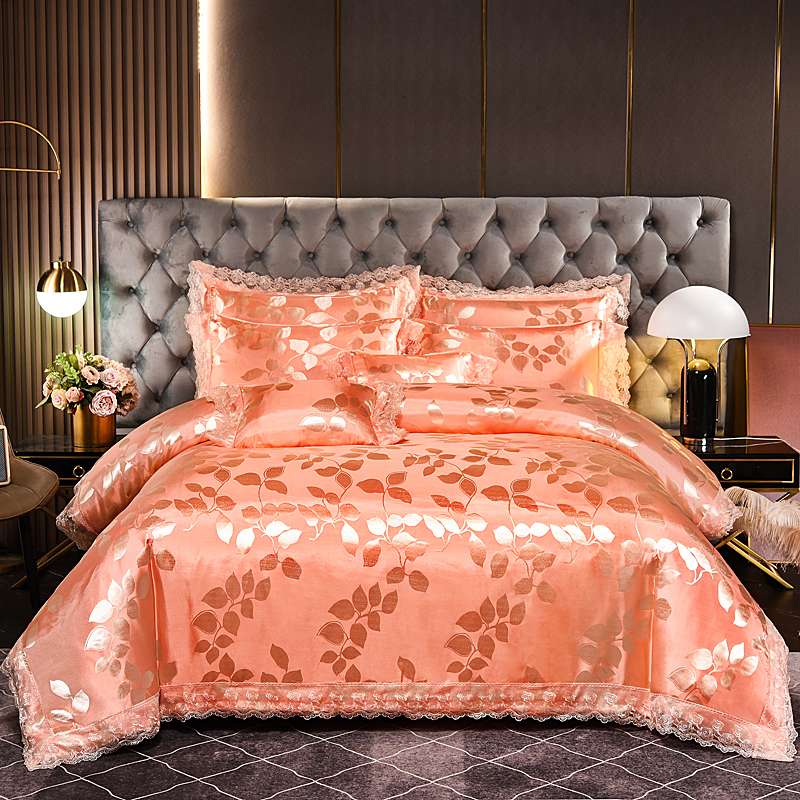 2022 New European-style satin Jacquard Silk Satin Lace Flower Four-piece Set Jacquard Modal Four-piece set Item Picture