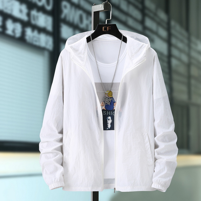 Summer new men's solid color sun-protective skin clothing with zipper and hood, UV protection and plus-size wholesale details Picture