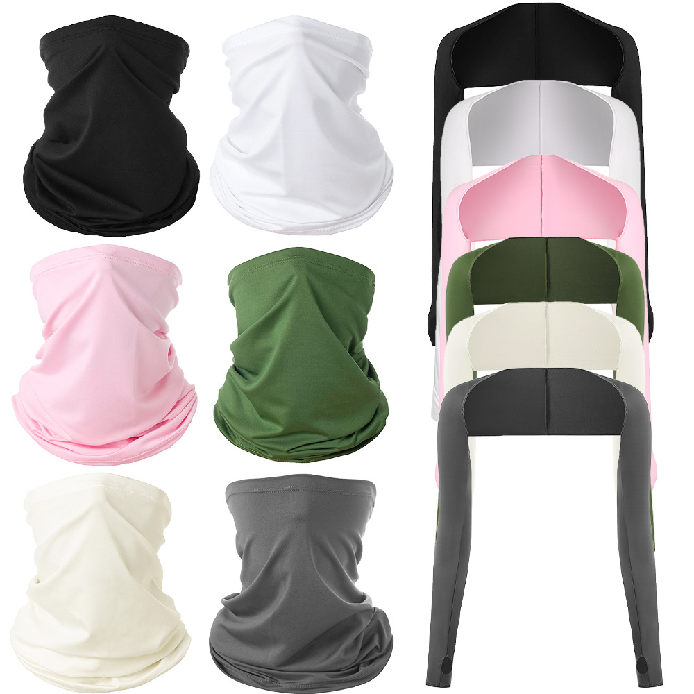 夏季户外防晒骑行面罩连肩袖套冰丝护颈头巾围脖开车遮阳露指披肩