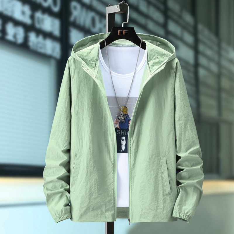 Summer new men's solid color sun-protective skin clothing with zipper and hood, UV protection and plus-size wholesale Application Scenario