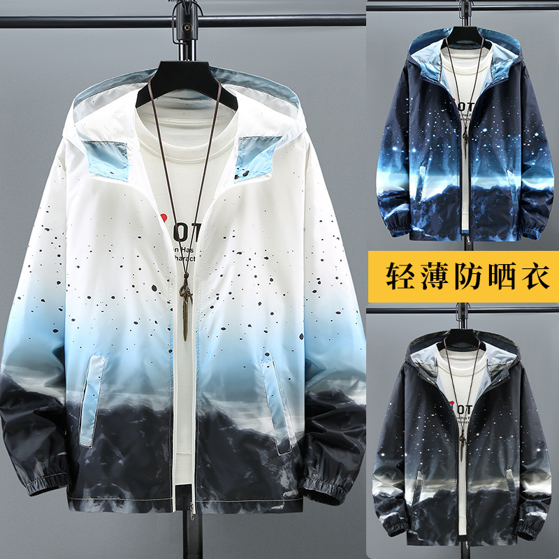 Cross-border Summer New 2022 trendy thin breathable sun protection clothing for men, gradient starry sky plus-size skin coat