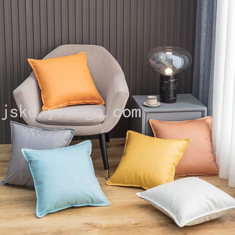 科技布抱枕轻奢客厅沙发高档靠枕套现代靠垫腰枕橙色免洗靠被北欧